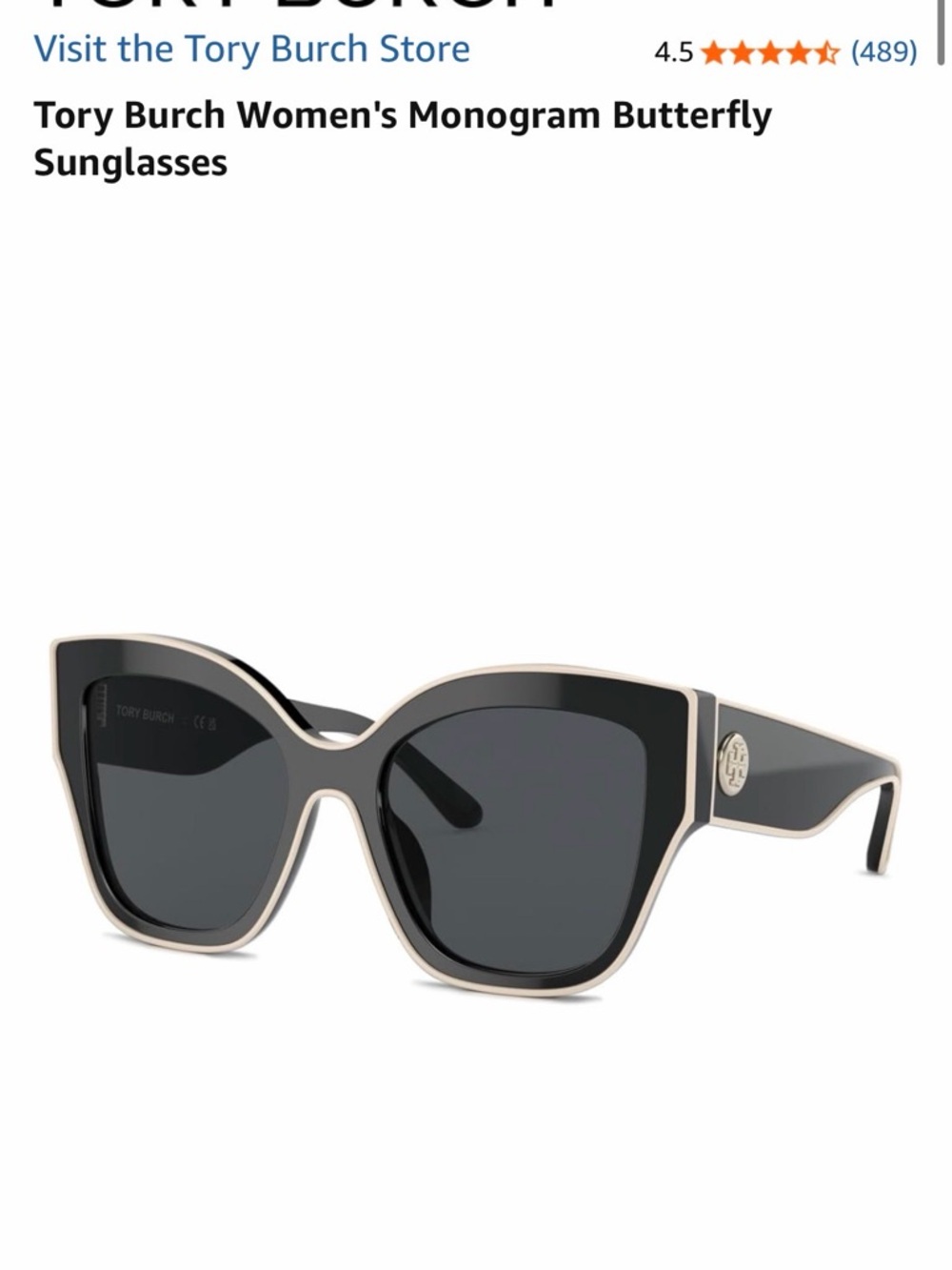 Tory Burch Black Sunglasses with Cream Trim - Monogram Butterfly Frame